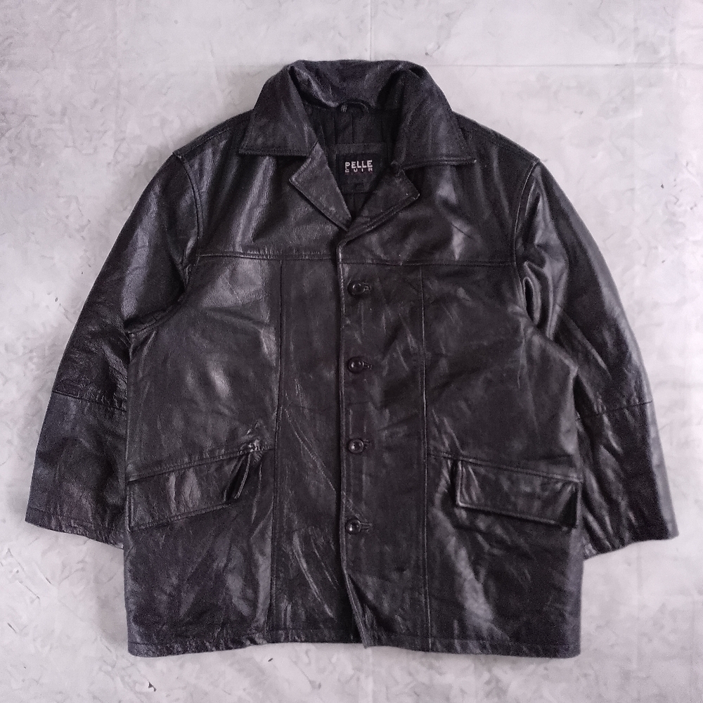 Vintage 90s Leather Winter Jacket Heavy Duty PELLE CUIR HOMME